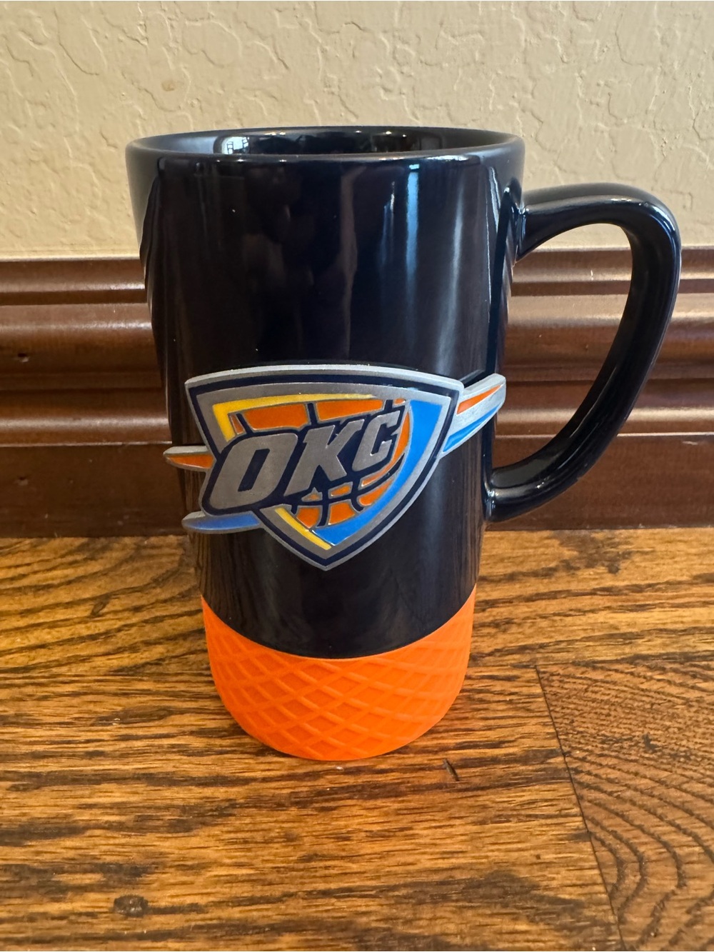 OKC Thunder Tall Ceramic Coffee Mug Navy Blue with Orange Grip Oklahoma City